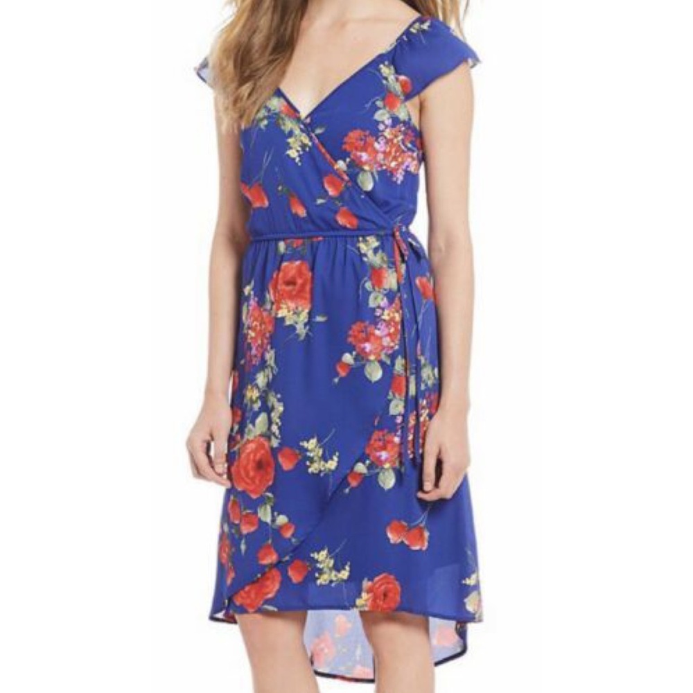SKIES ARE BLUE Floral Faux Wrap Dress Small
